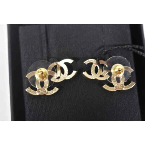 Chanel 22B Gold Black Crystal CC Double Logo Large Dangle Statement Stud Earring - Picture 10 of 12